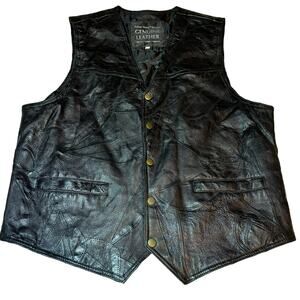 Navarre Leather Company Italian Stone Design Genuine Leather Vest XL Patches